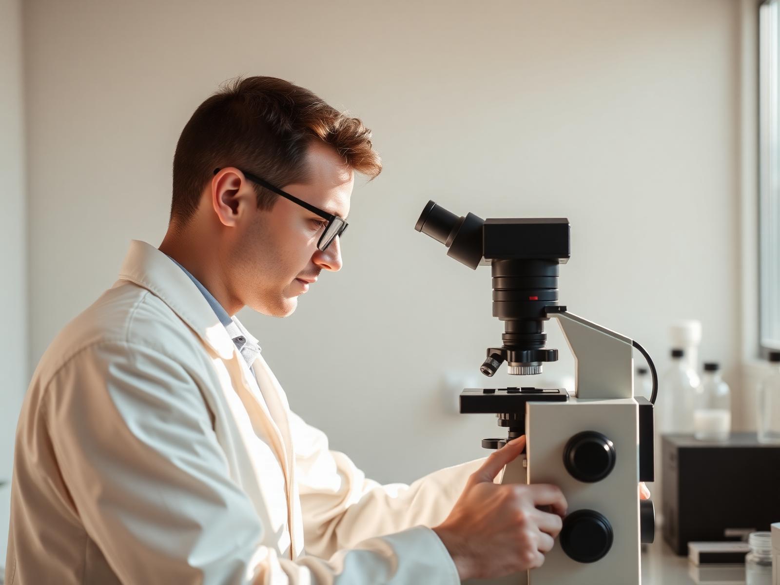 Scientist at microscope